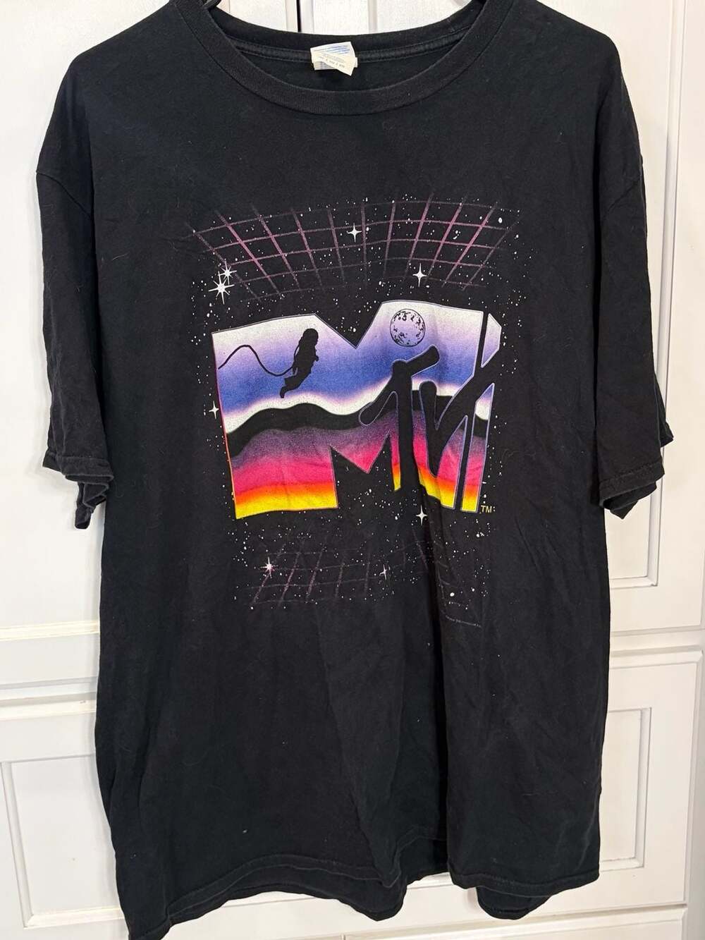 Port & Company MTV Moonman Graphic T-Shirt XL Black Space Retro Y2K